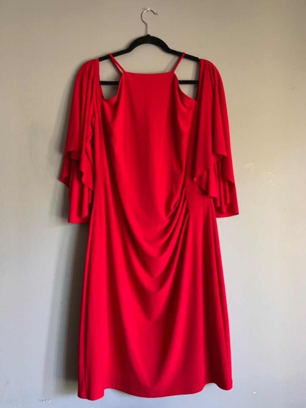 Ralph Lauren Red Long Sleeve Cold-Shoulder Flutter Dress - Size 16